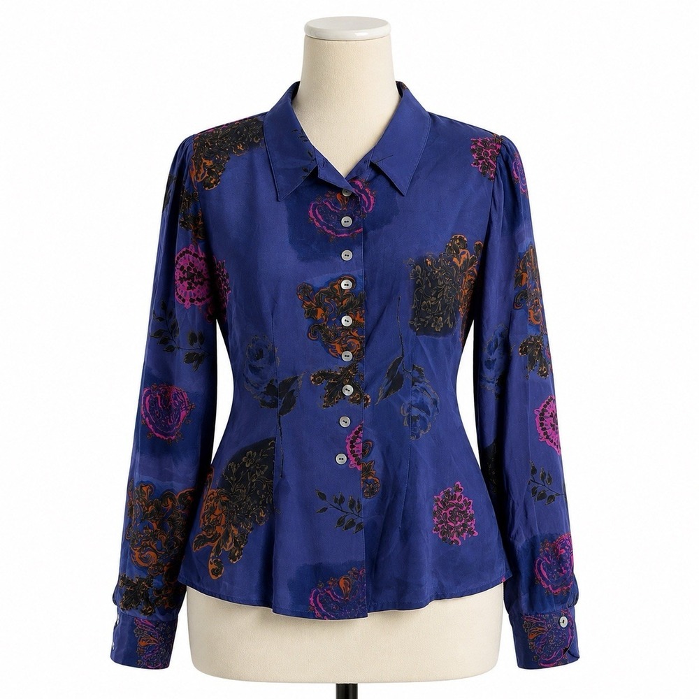 Vtg Victoria Soie M Medium Silk‎ Blouse Artsy Maximalist Dopamine Dressing Bold